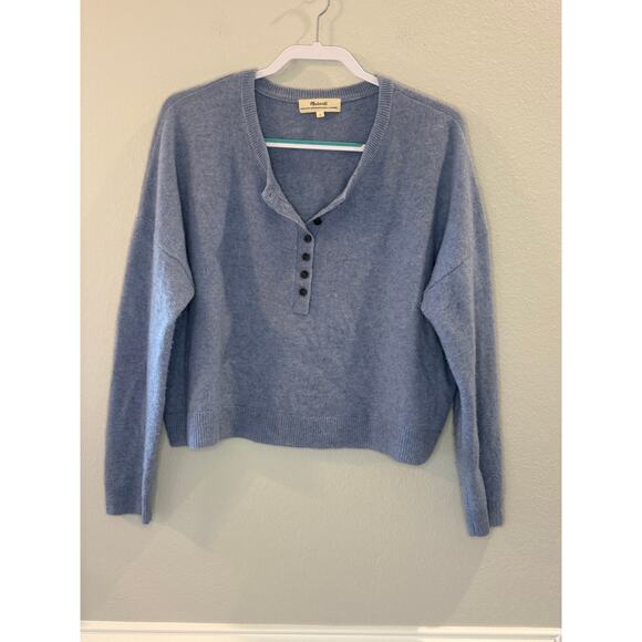 Madewell Sweaters - Madewell 100% (Re)sponsible Cashmere Henley Blue Sweater Sz L Women's